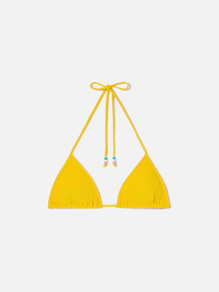 Top de bikini triangular Leah de rizo amarillo con charms 