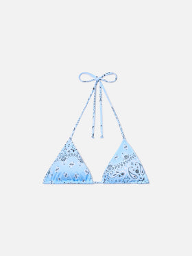 Top bikini Leah triangolo con stampa bandana azzurra