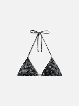 Top bikini Leah triangolo con stampa bandana nera
