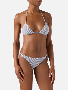Bikini Leah Virgo en seersucker rayé bleu 