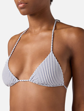 Bikini Leah Virgo en seersucker rayé bleu 