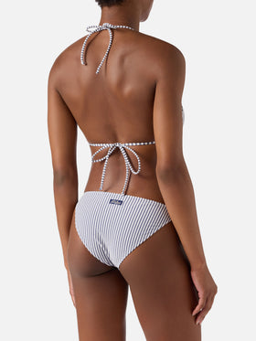 Bikini Leah Virgo en seersucker rayé bleu 
