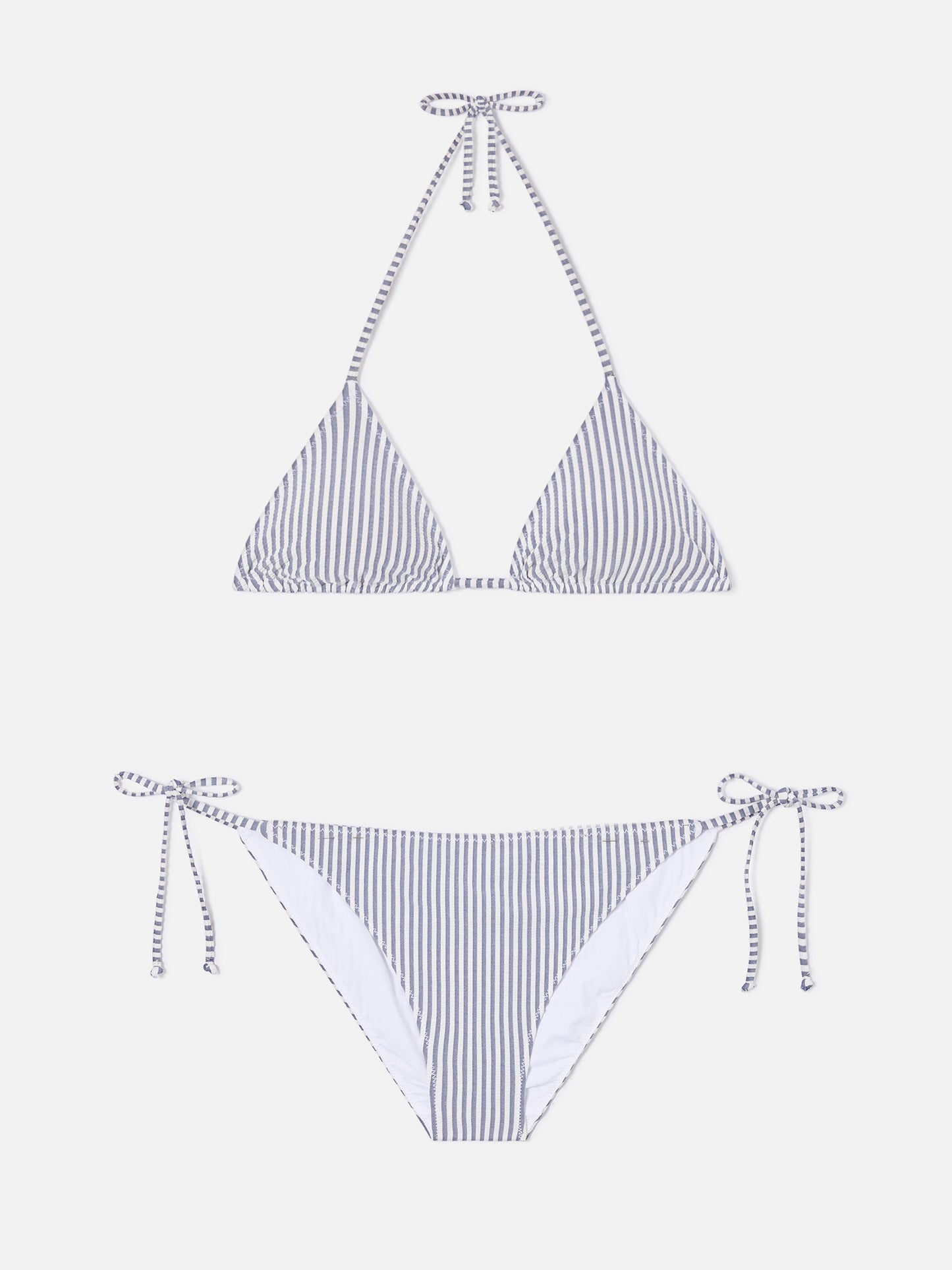 Leah Virgo blue striped seersucker bikini