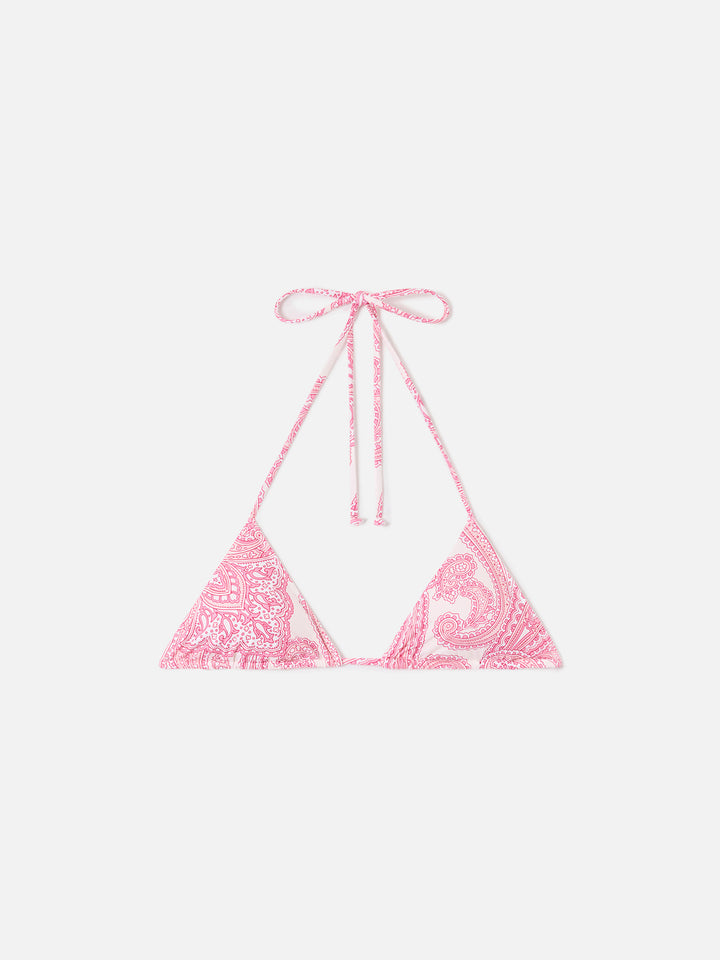 Pink paisley Leah triangle bikini top