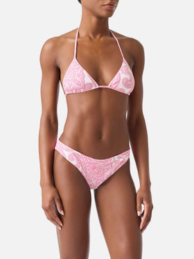 Leah Lido Triangel-Bikini mit rosa Paisley-Muster 