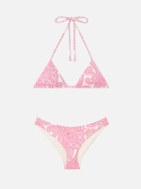 Leah Lido Triangel-Bikini mit rosa Paisley-Muster 