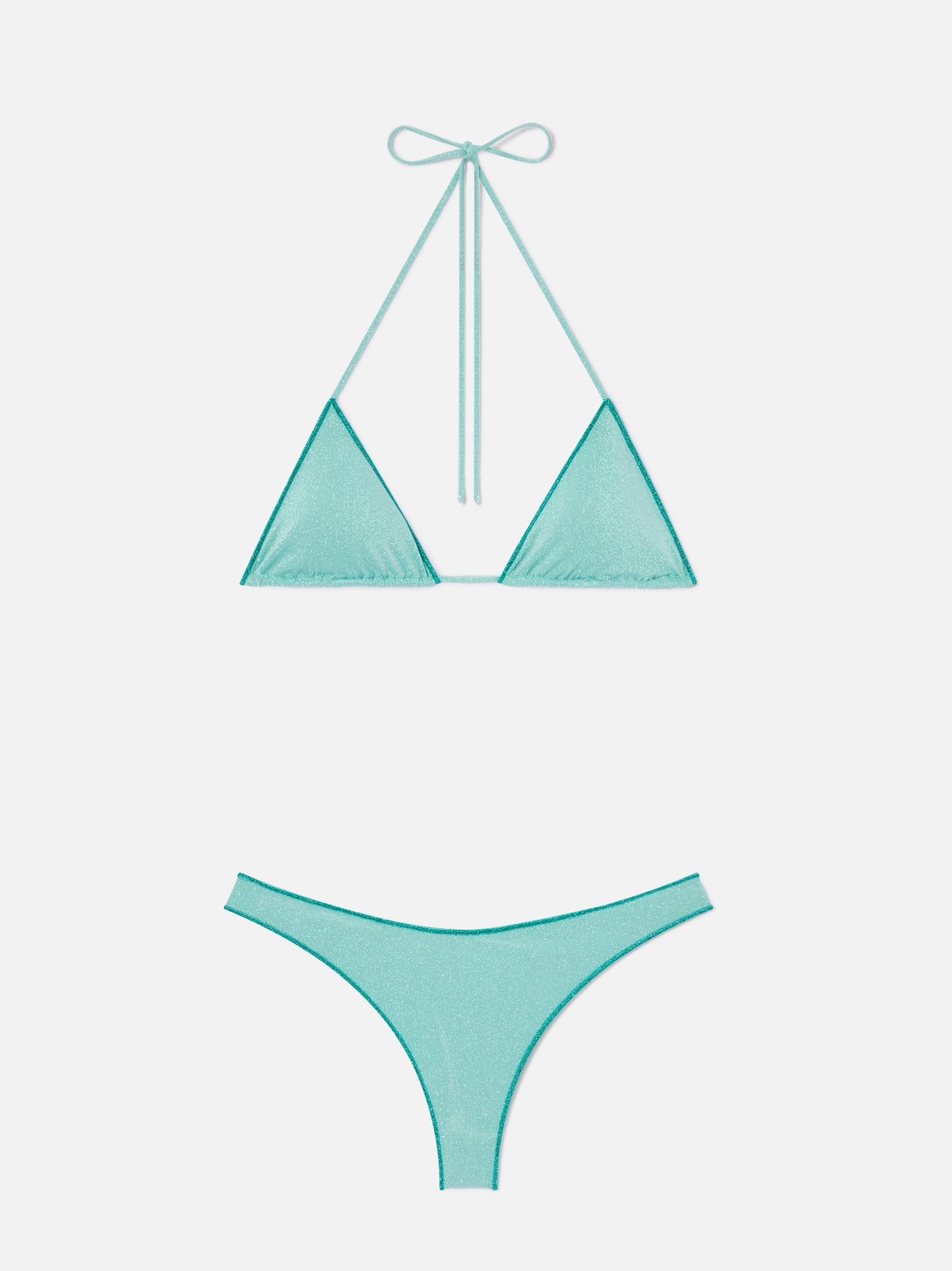 Bikini triangular Leah Naomi de lúrex verde agua 