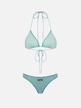 Bikini da donna a triangolo verde acqua in lurex Leah Naomi