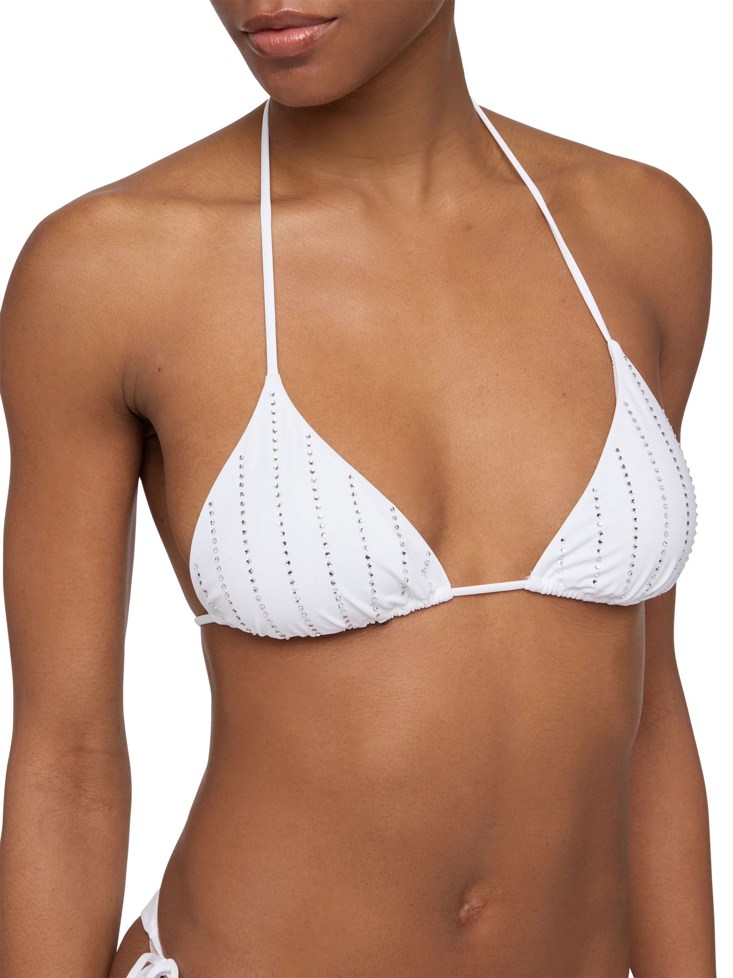 White classic triangle bikini Leah Marielle with striped rhinestone embellishment - MC2 Saint Barth