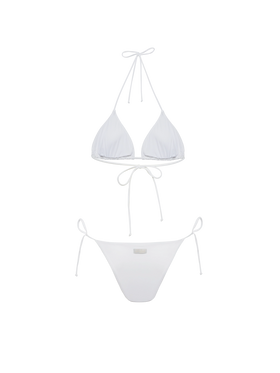 White classic triangle bikini Leah Marielle with striped rhinestone embellishment