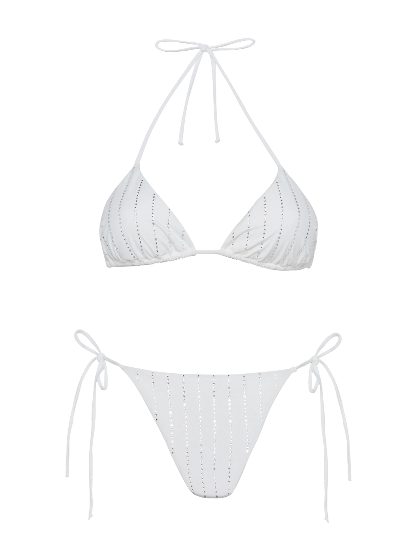 White classic triangle bikini Leah Marielle with striped rhinestone embellishment