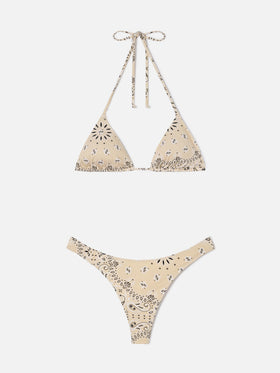 Bikini Leah Naomi beige à imprimé bandana 