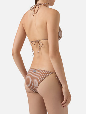 Bikini Leah Virgo a righe verticali beige e marrone