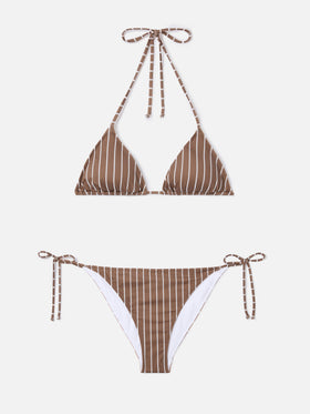 Bikini Leah Virgo a righe verticali beige e marrone