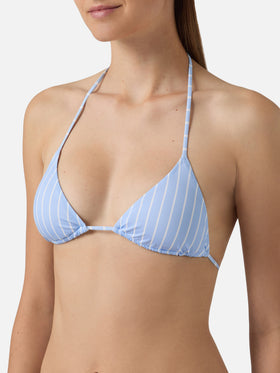 Top bikini Leah triangolo a righe azzurre e bianche