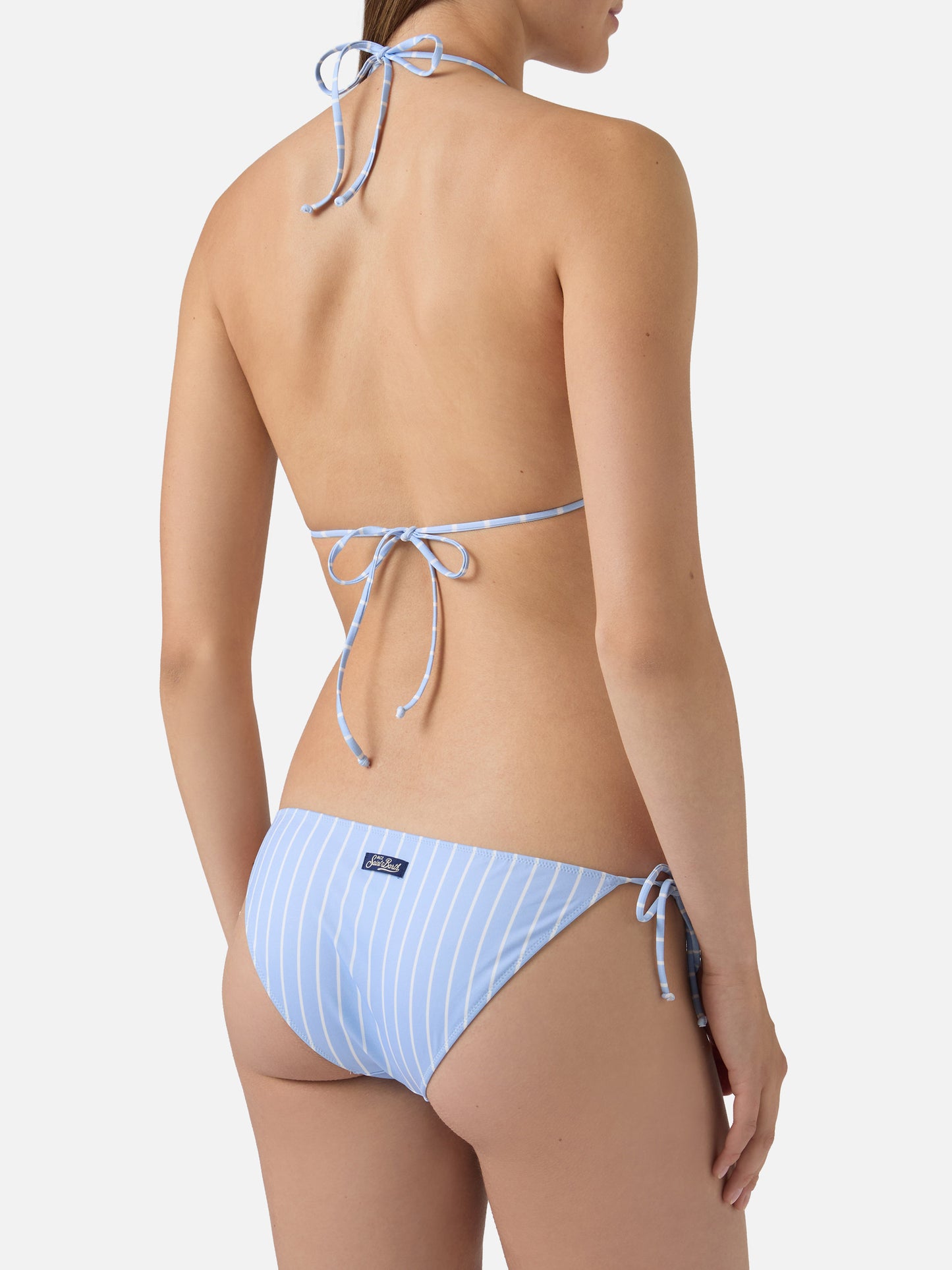 Bikini Leah Virgo a righe verticali azzurro e bianco