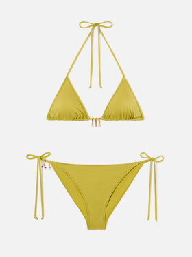 Bikini a triangolo Leah Virgo glossy finish verde pistacchio con charms