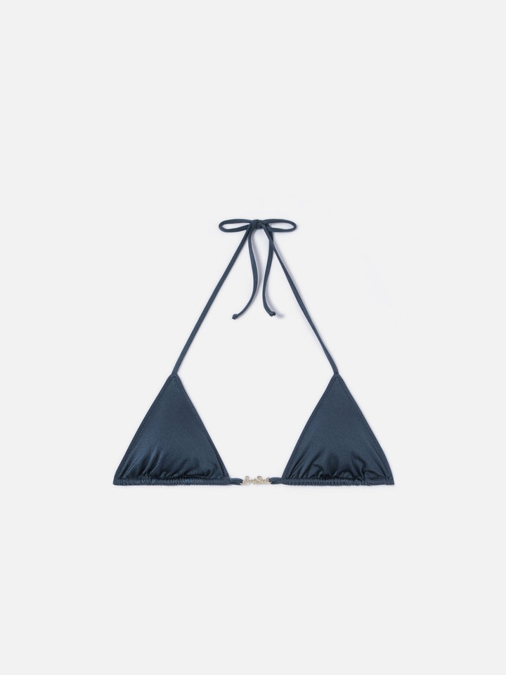 Top bikini Leah Plate triangolo in tessuto glossy finish grigio