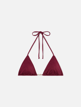 Top bikini Leah Plate triangolo in tessuto glossy finish bordeaux