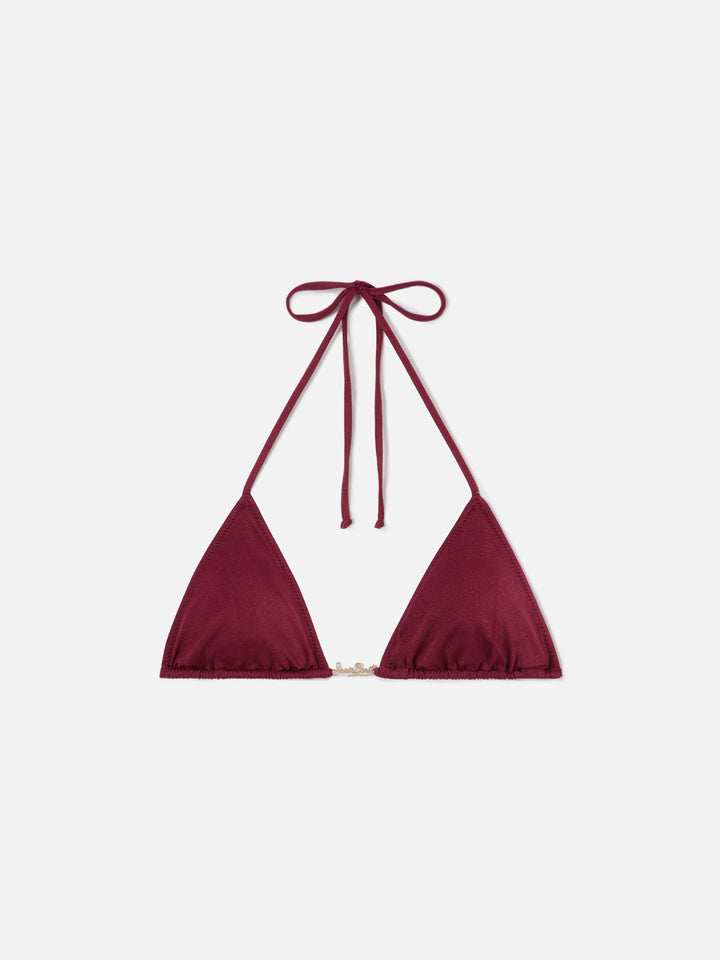 Top bikini Leah Plate triangolo in tessuto glossy finish bordeaux