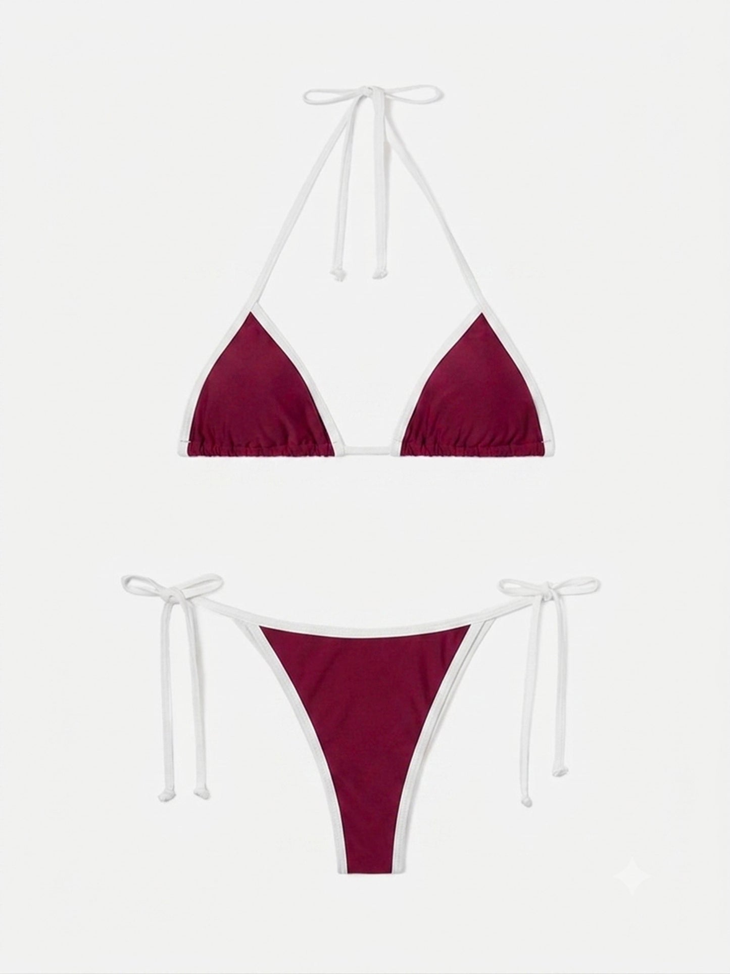Bikini burdeos Leah Virgo String con ribetes blancos en contraste 
