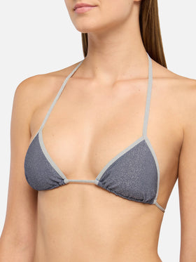 Leah Marielle klassischer Triangel-Bikini aus blauem Aviator-Lurex mit silbernen Verzierungen