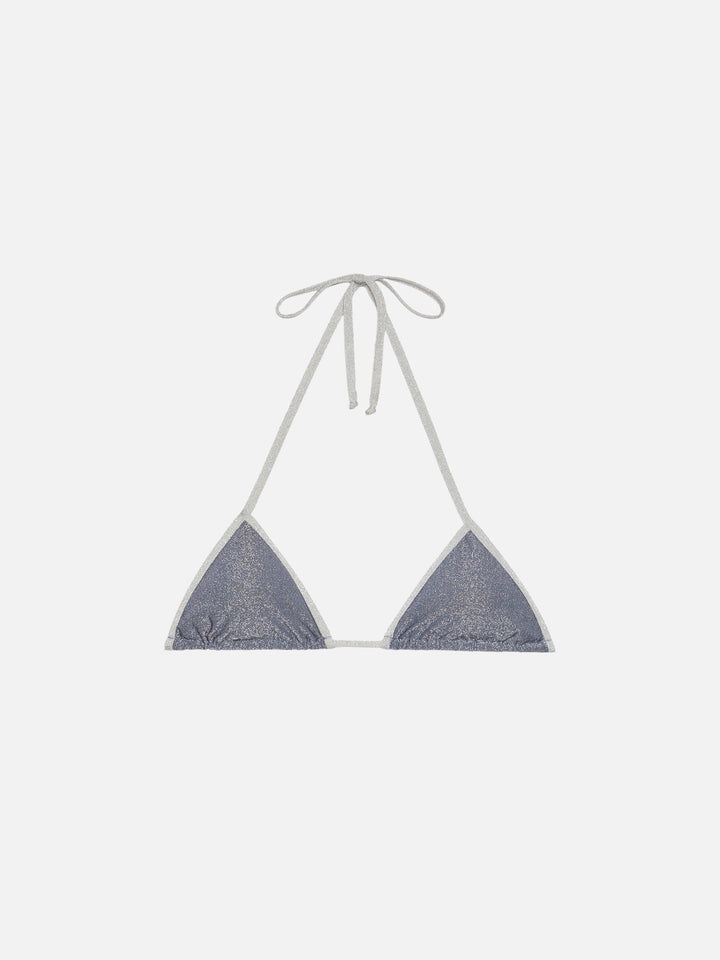 Leah avio blue lurex triangle top with silver piping
