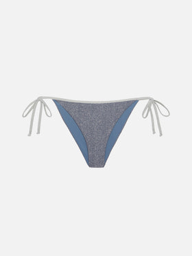 Marielle slip mare classico in lurex color avio blue con profilo argento