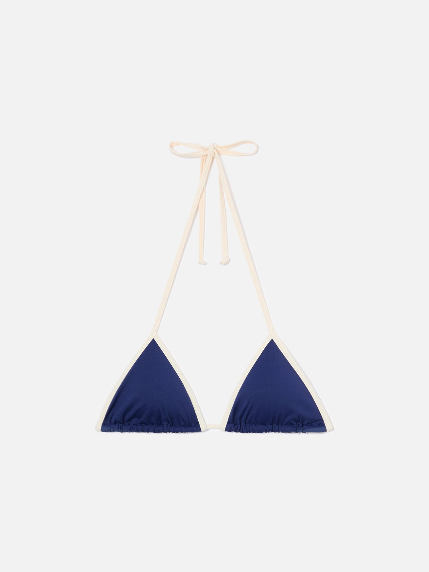 Top bikini Leah String triangolo blu con profili bianchi 