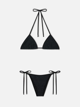 Bikini Leah Marielle String in tessuto crinkle lurex nero