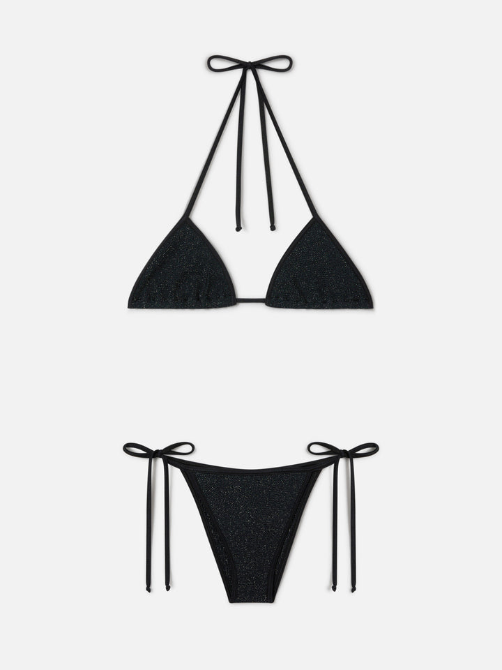 Bikini Leah Marielle String in tessuto crinkle lurex nero
