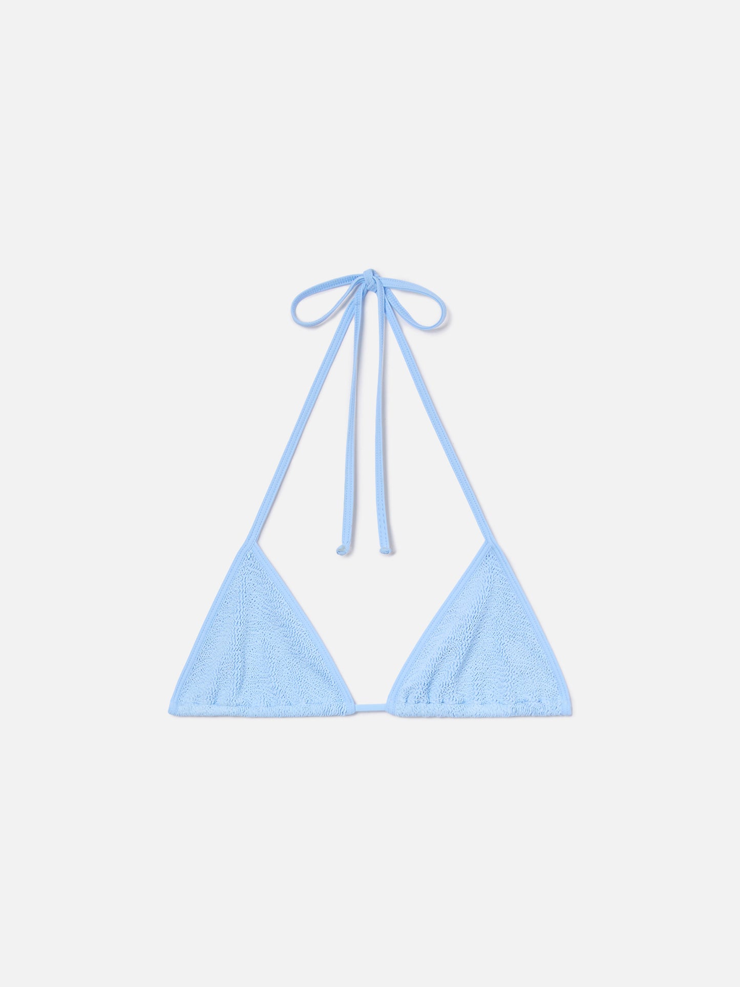 Top bikini Leah String triangolo azzurro con profili bianchi 