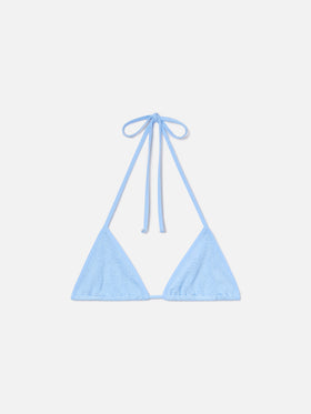 Top bikini Leah String triangolo azzurro con profili bianchi 
