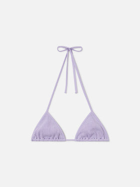 Top bikini Leah String triangolo in tessuto crinkle lurex lilla
