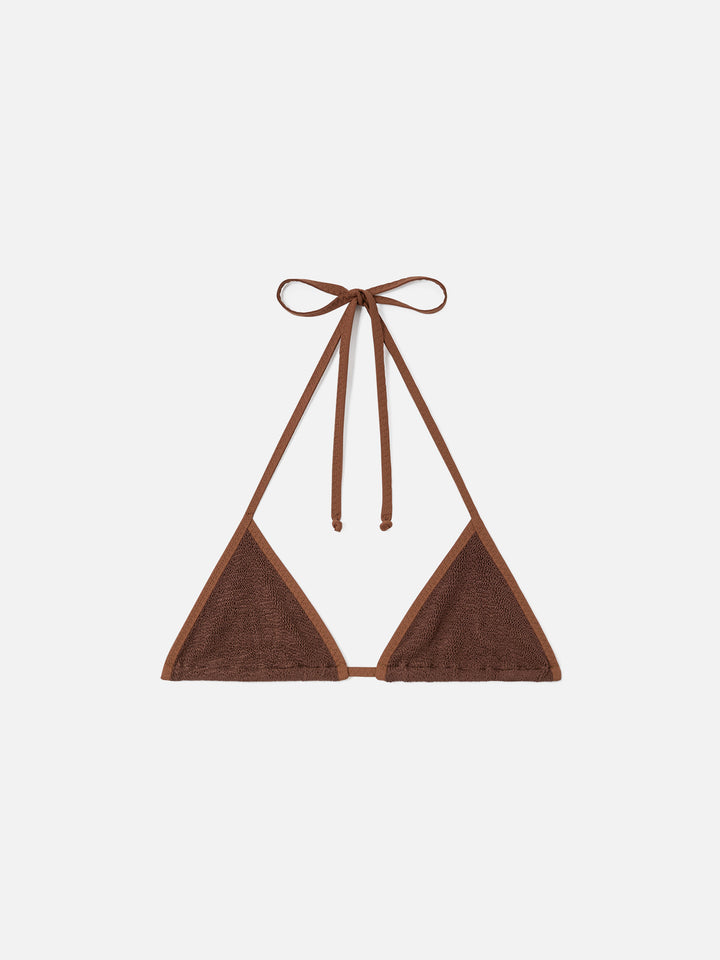 Braunes Triangle-Bikini-Top Leah aus Crinkle 