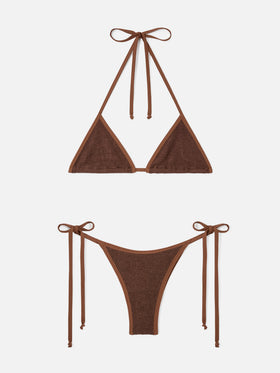 Bikini triangle marron froissé Leah Norah avec passepoil 