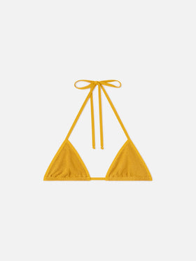 Top de bikini triangular de crinkle con tiras Ochre Leah 