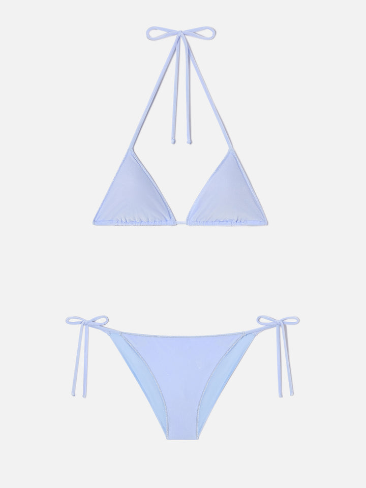 Bikini Leah Virgo Overlock in velluto azzurro