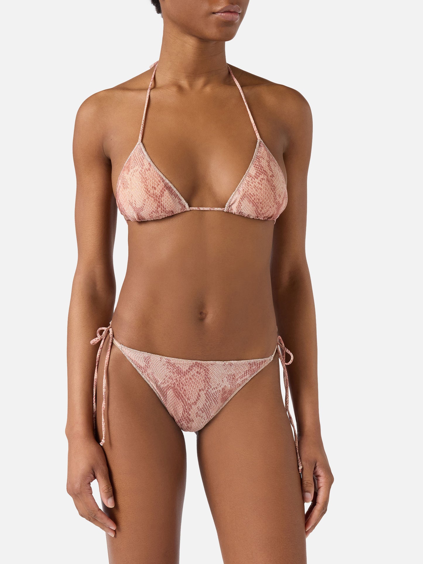 Bikini Leah Marielle Overlock in tessuto lurex con stampa pitonata 