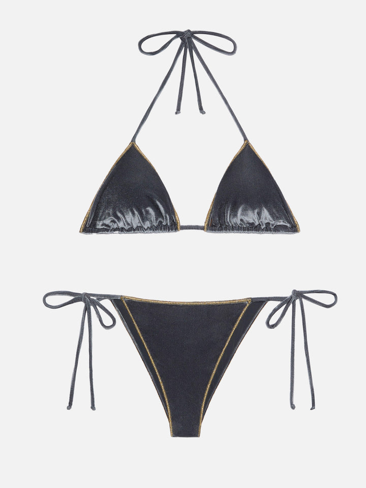 Leah Marielle classic triangle bikini in velvet with gold trim