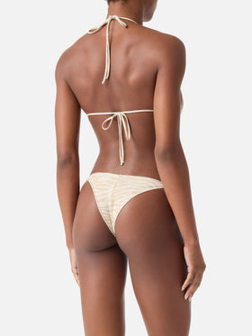 Top bikini Leah Overlock triangolo in lurex animalier
