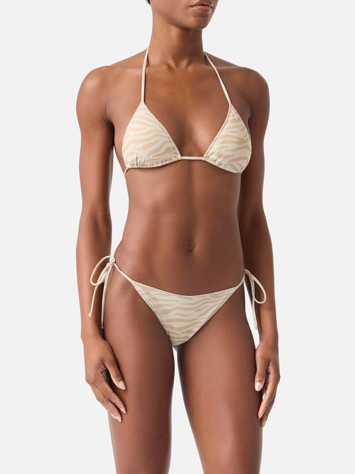 Bikini Leah Marielle Overlock con estampado de cebra en lurex 