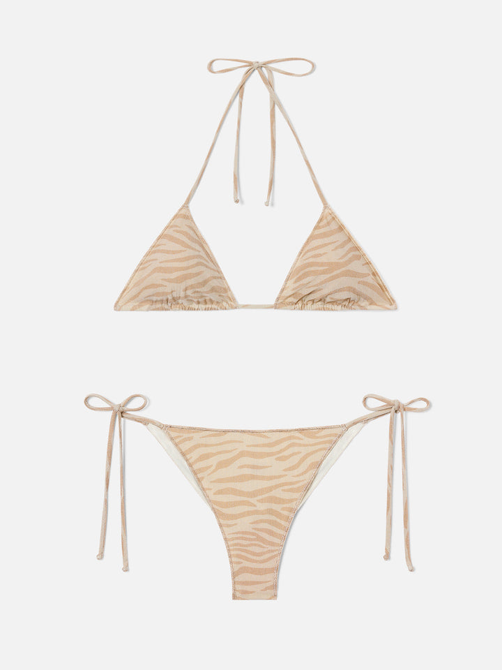 Bikini Leah Marielle Overlock con estampado de cebra en lurex 
