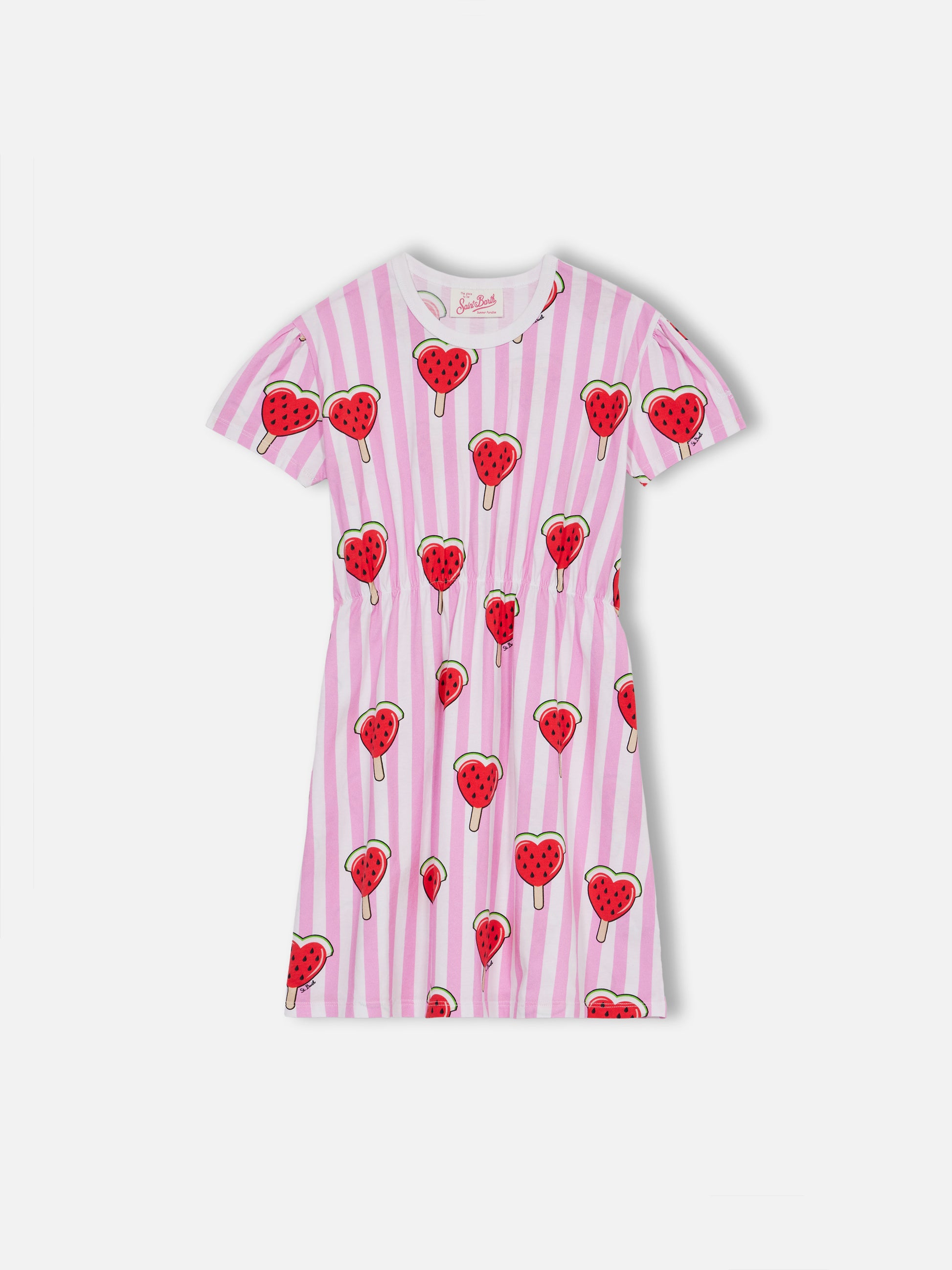 Girl cotton jersey dress Leila with heart watermelon print - MC2 Saint Barth