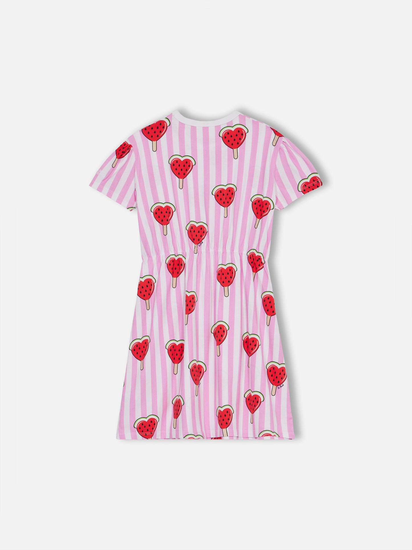 Girl cotton jersey dress Leila with heart watermelon print - MC2 Saint Barth