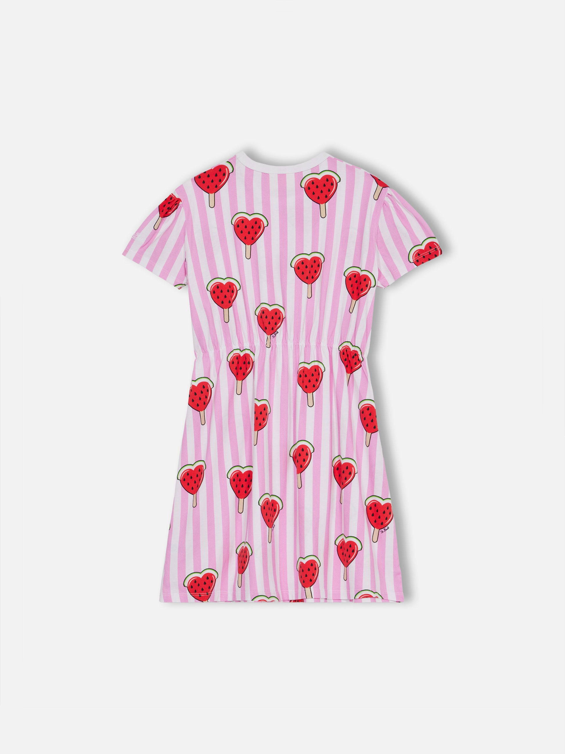 Girl cotton jersey dress Leila with heart watermelon print - MC2 Saint Barth