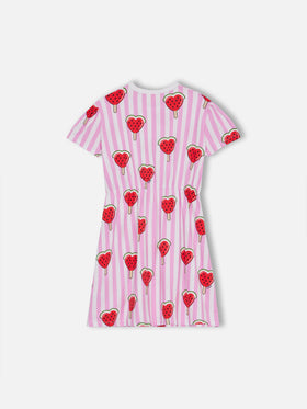 Girl cotton jersey dress Leila with heart watermelon print - MC2 Saint Barth