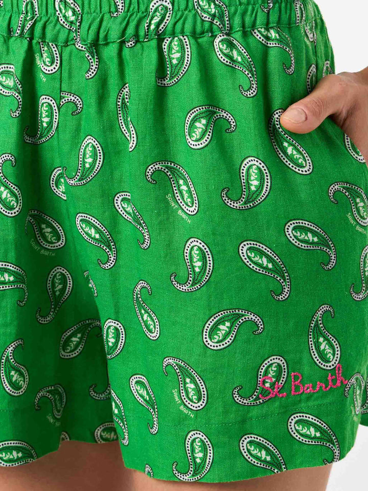 Grüne Shorts aus Leinen mit Paisley-Muster Lierre 