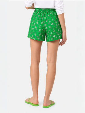 Short en lin paisley vert Lierre 