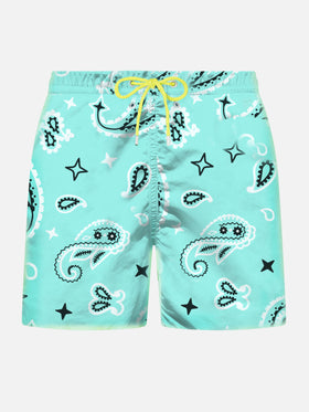 Man light fabric swim shorts with water green paisley print - MC2 Saint Barth
